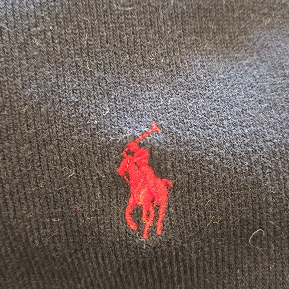 Ralph Lauren Dark Blue Pullover with Red Emblem Shawl Funnel Neck Mens XL Navy - Picture 7 of 8